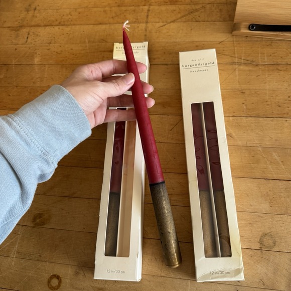 Pier 1 Burgundy Red & Gold Taper Candle Sticks 12" Handmade in Finland NEW Set 4 - Picture 7 of 7